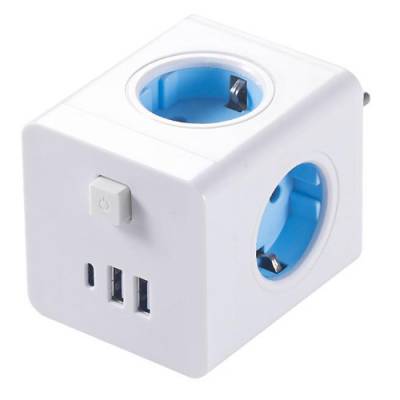 Разветвитель сетевой куб Power Cube 4 розетки 3 USB 250В 16А до 4кВт