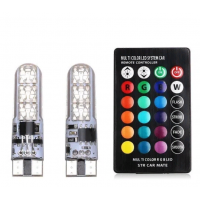 2X LED W5W T10 лампа в автомобіль з пультом дистанційного керування лампочка в машину 6 SMD, 16 кольорів