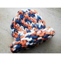 Шапка з вовни мериноса хельсінкі груба в'язка триколірна білий синій помаранчевий