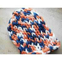 Шапка з вовни мериноса хельсінкі груба в'язка триколірна білий синій помаранчевий