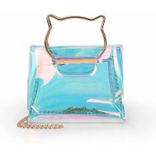 Неонова сумка жіноча напівпрозора сумочка-клатч HOLOGRAPHIC KITTY корейський дизайн