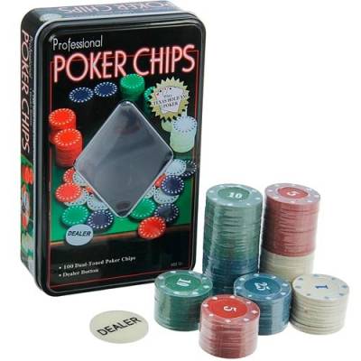  Набор фишек для покера, 100 фишек с номиналом в металл коробке