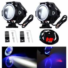 Фары прожекторы для мотоцикла U7 LED 12В 3000лм Angel Eyes синие и кнопка