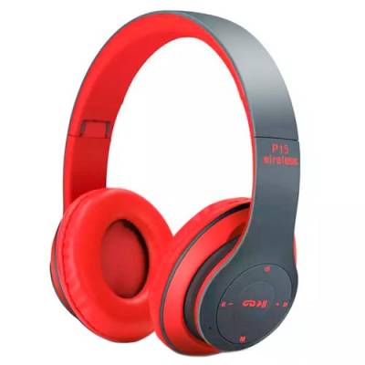 Навушники бездротові Bluetooth гарнітура P15 MicroSD FM, червоні